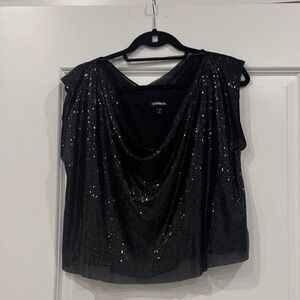 Express Chain Party cowl top sz LG Shimmering Black Sequin Blouse